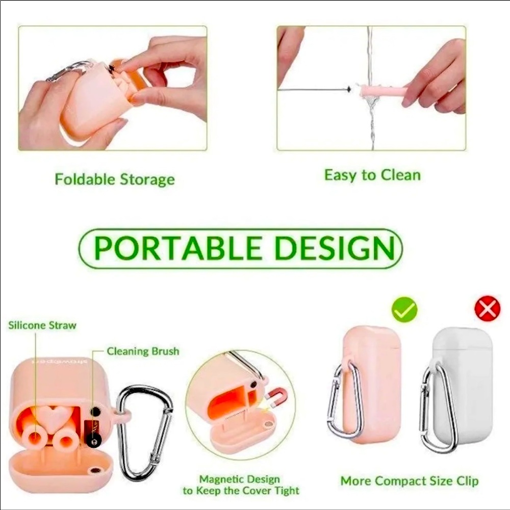 Reusable NonToxic Silicone Straw + Trave